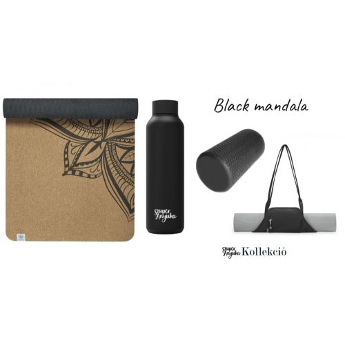 Black mandala kollekció - jógaszőnyeg + kulacs + jógatáska