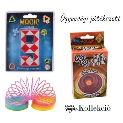 Ügyességi játékszett - mágikus varázskígyó, piros yoyo és szivárványos bolondrugó